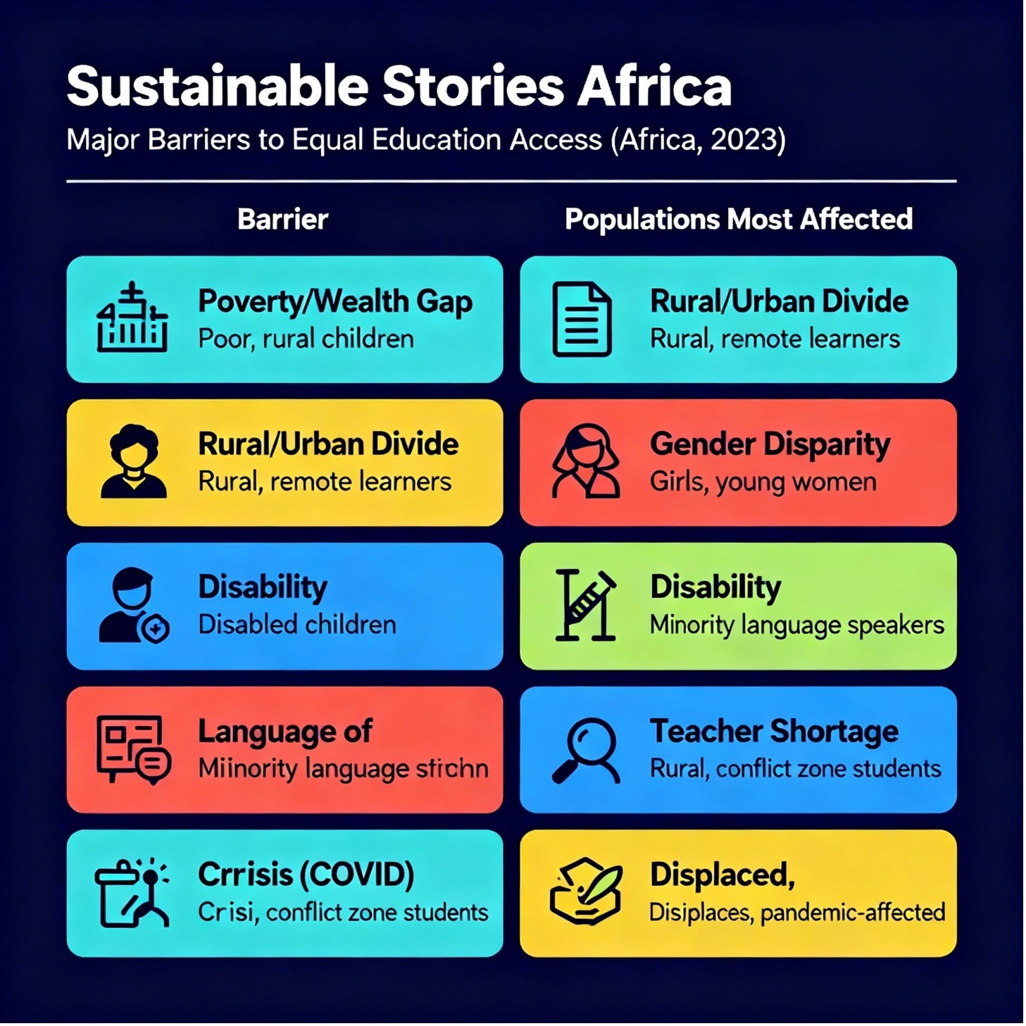 Infographic - Major Barriers to Equal Education Access (Africa, 2023)