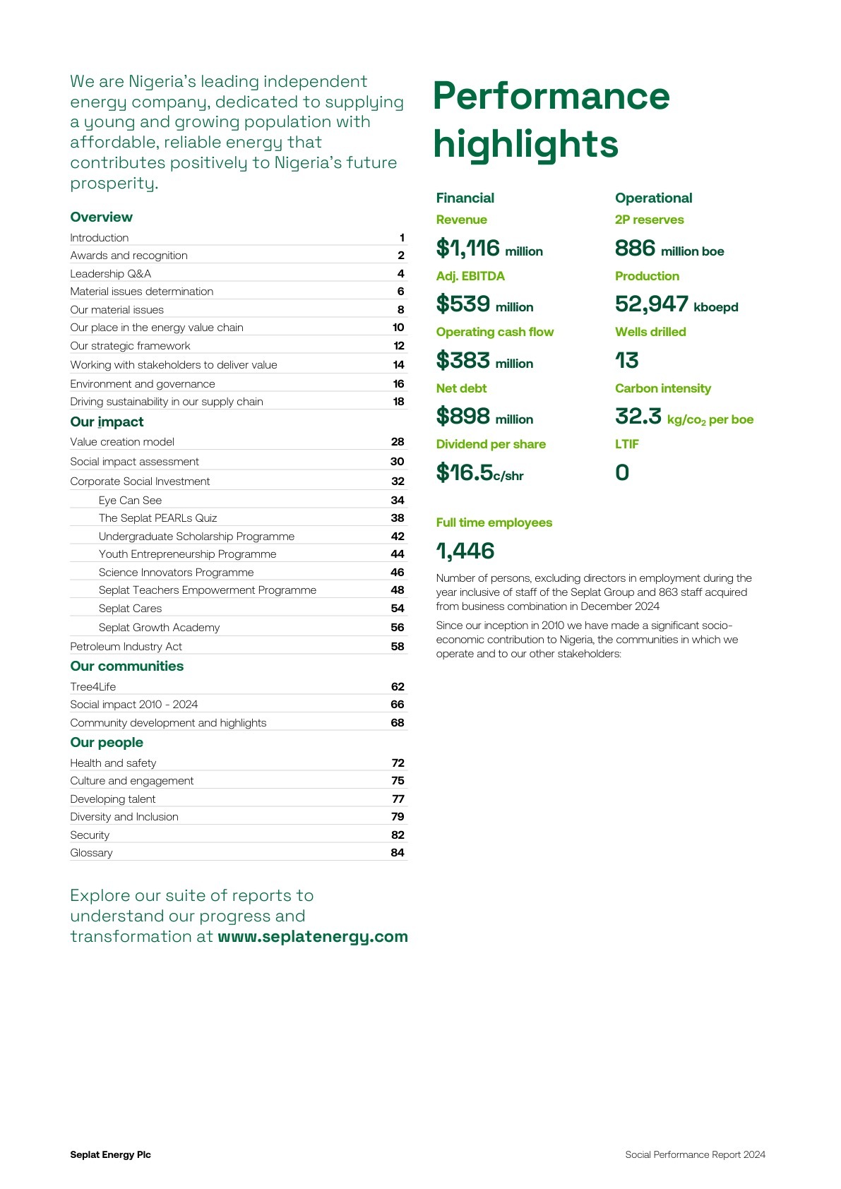 Seplat Social Performance Report 2024 page 002