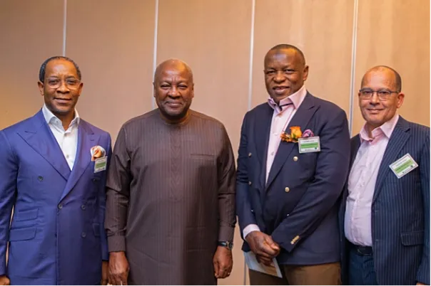 Wale Ajibade, Executive Director, Sahara Group, His Excellency, President John Dramani Mahama, Temitope Shonubi, Executive Director, Sahara Group, and Ade Odunsi, Executive Director, Sahara Group at the naming of MT Asharami Ghana, a 40,000‑cubic‑metre Liquefied Petroleum Gas (LPG) carrier in Ulsan, South Korea