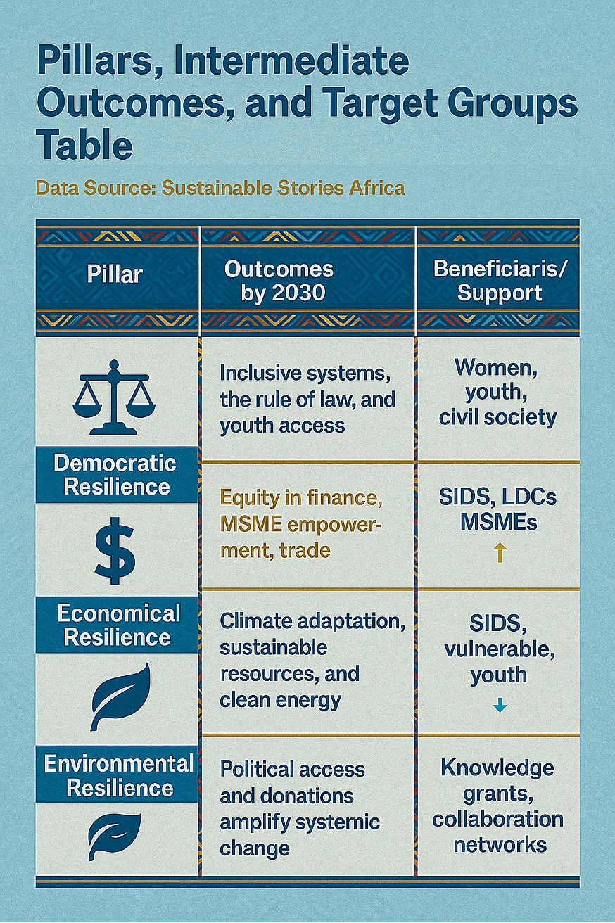 Infographic: Pillars, Intermediate Outcomes, and Target Groups Table