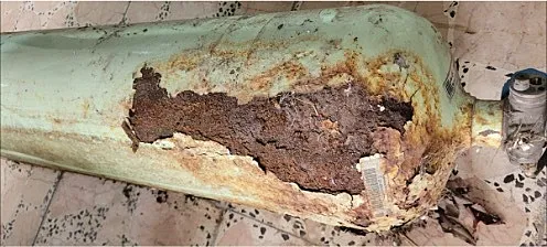 Photo: A CNG cylinder severely damaged by corrosion due to a lack of periodic inspection.